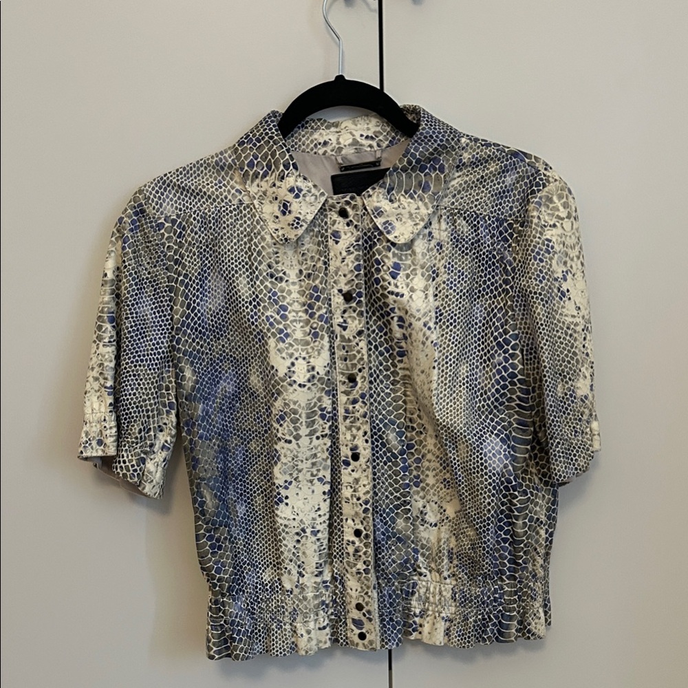 Giorgio Armani Blue and Cream Leather Jacket